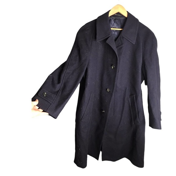 Pure New Wool Vintage Navy Blue Heavy long winter coat - Picture 3 of 7